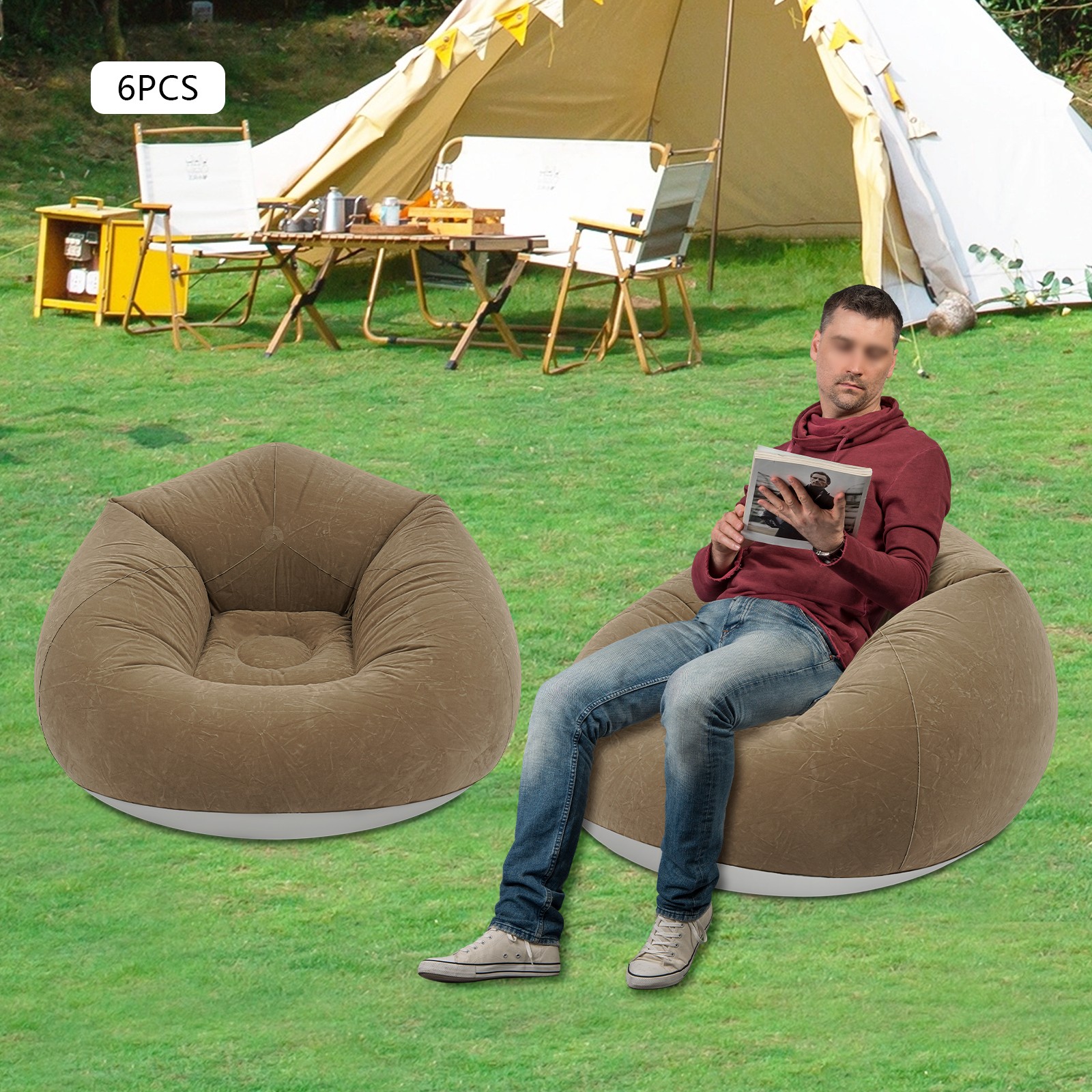 6pcs Inflatable Chairs Inflatable Sofa Portable Inflatable Couch Coffee Color