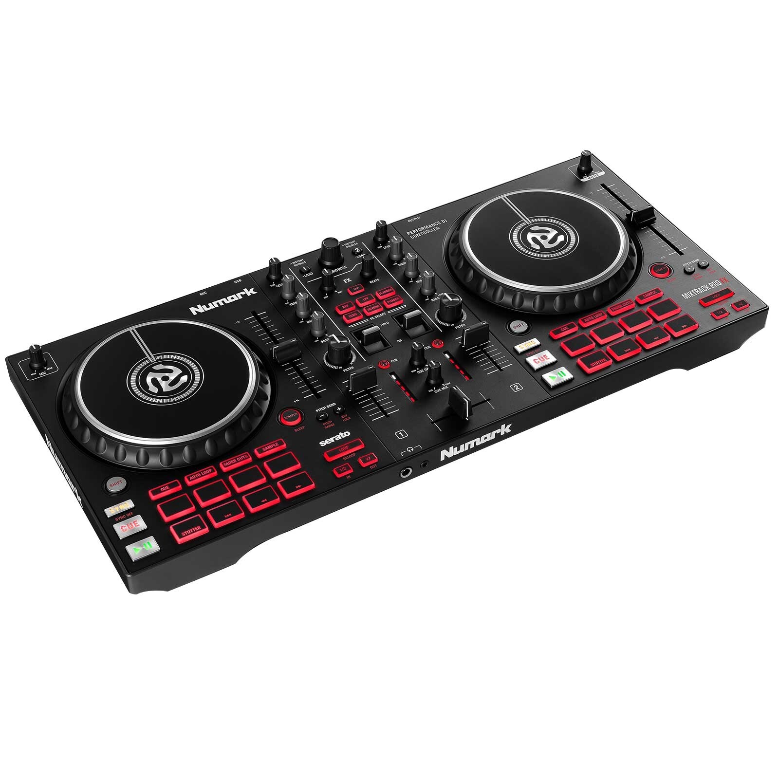 Numark Mixtrack Pro FX Effects 2-Deck Serato DJ Controller, 15" PA Speakers Pack