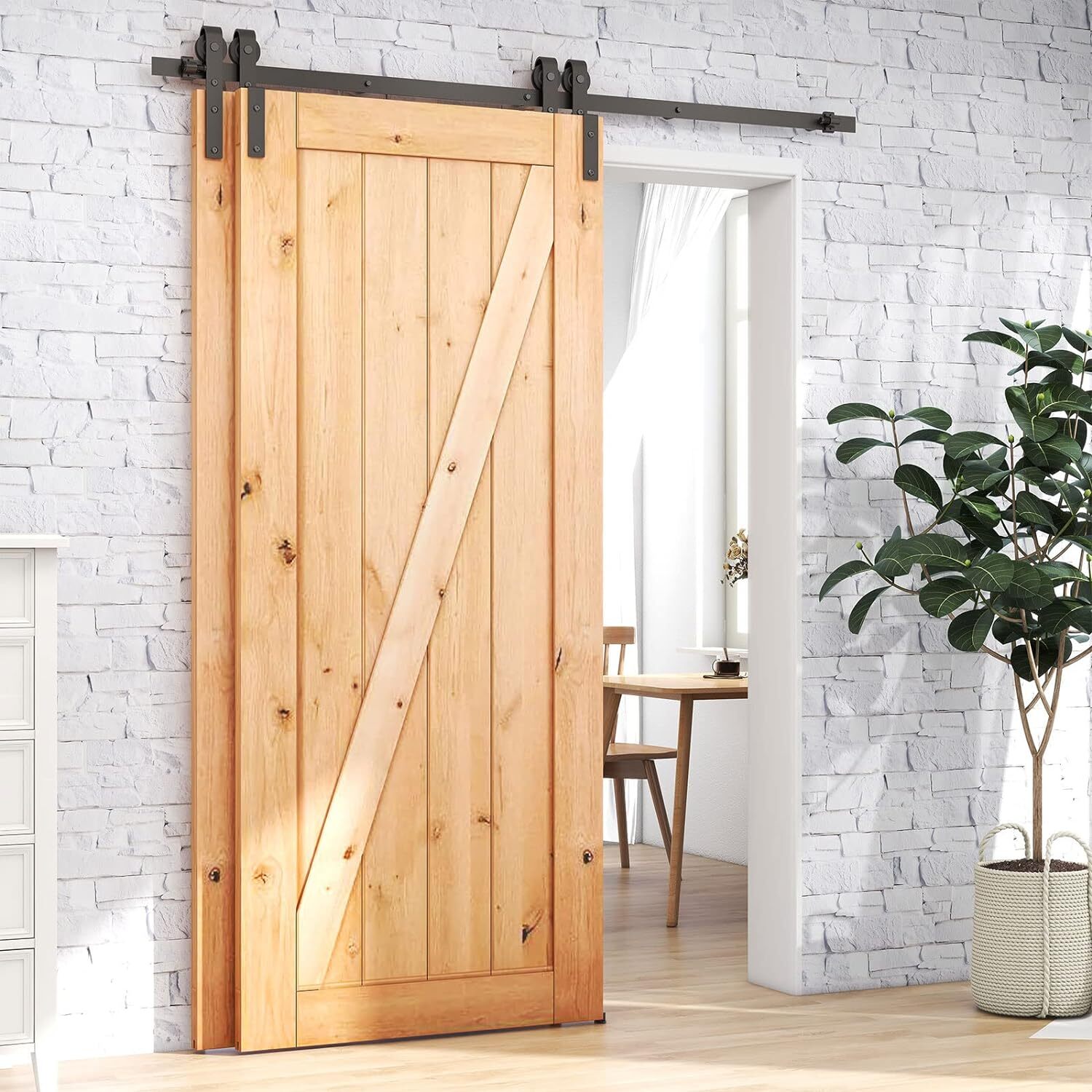 CCJH 4-20FT Bypass Sliding Barn Door Hardware Kit Single Track for Double Doors