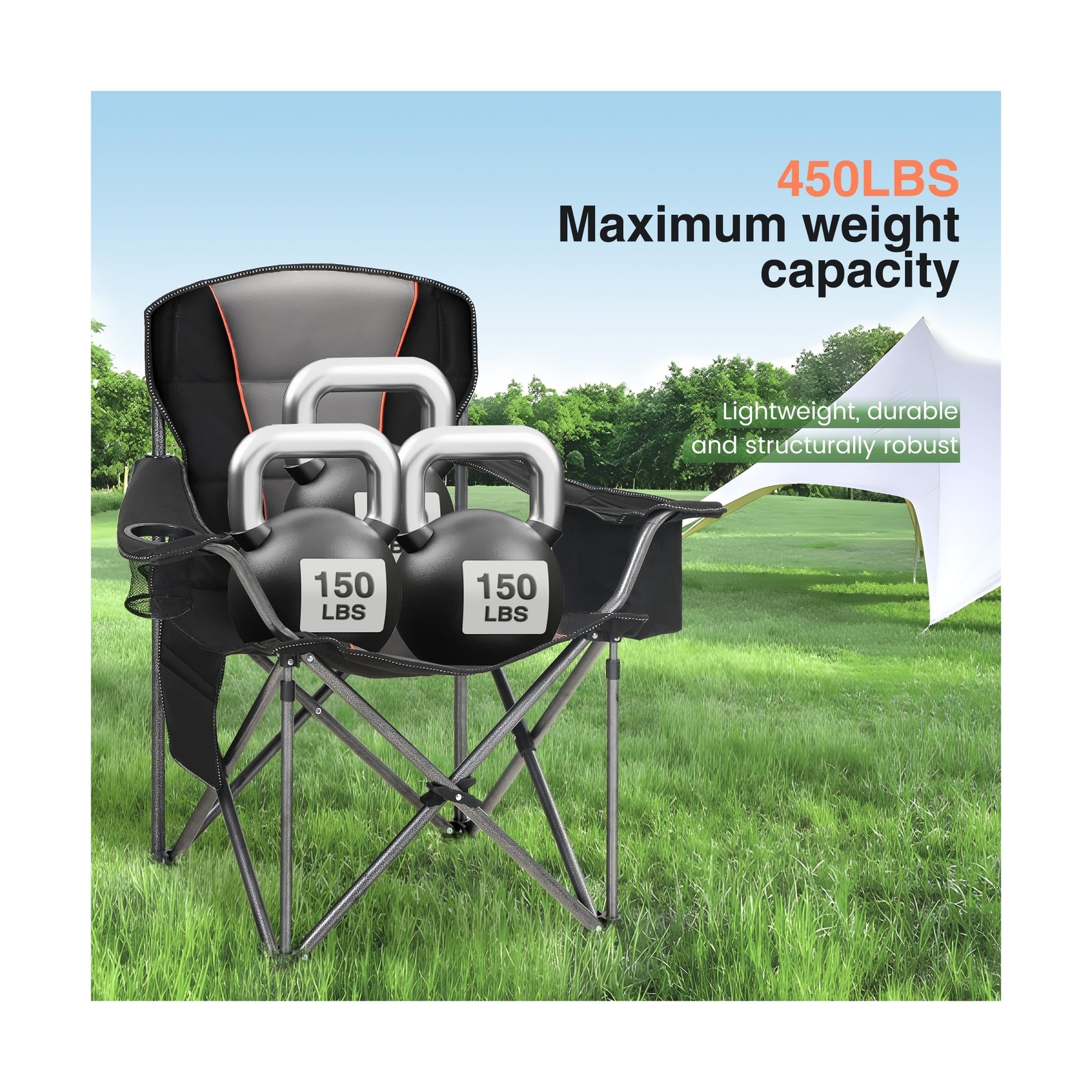 Oversized Portable Camping Folding Chair, Heavy Duty Foldable Outdoor Chair, ...