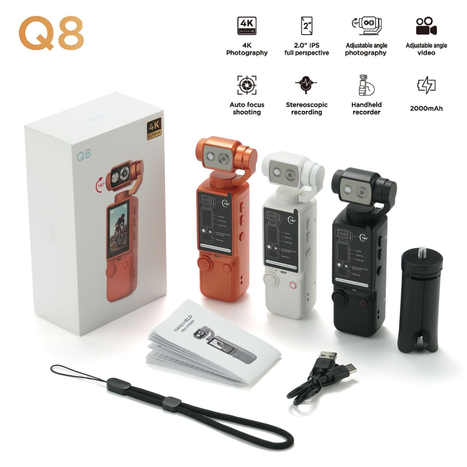 4K HD Pocket Vlogging Camera 180° Rotation Rotatable Pocket Gimbal Camera