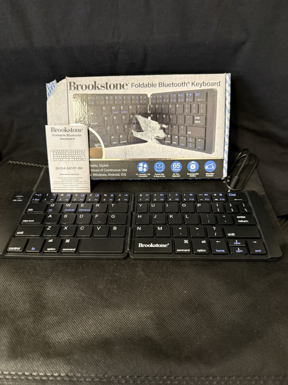 Brookstone Folding Bluetooth Keyboard, Black, IOS, ANDROID & WINDOWS