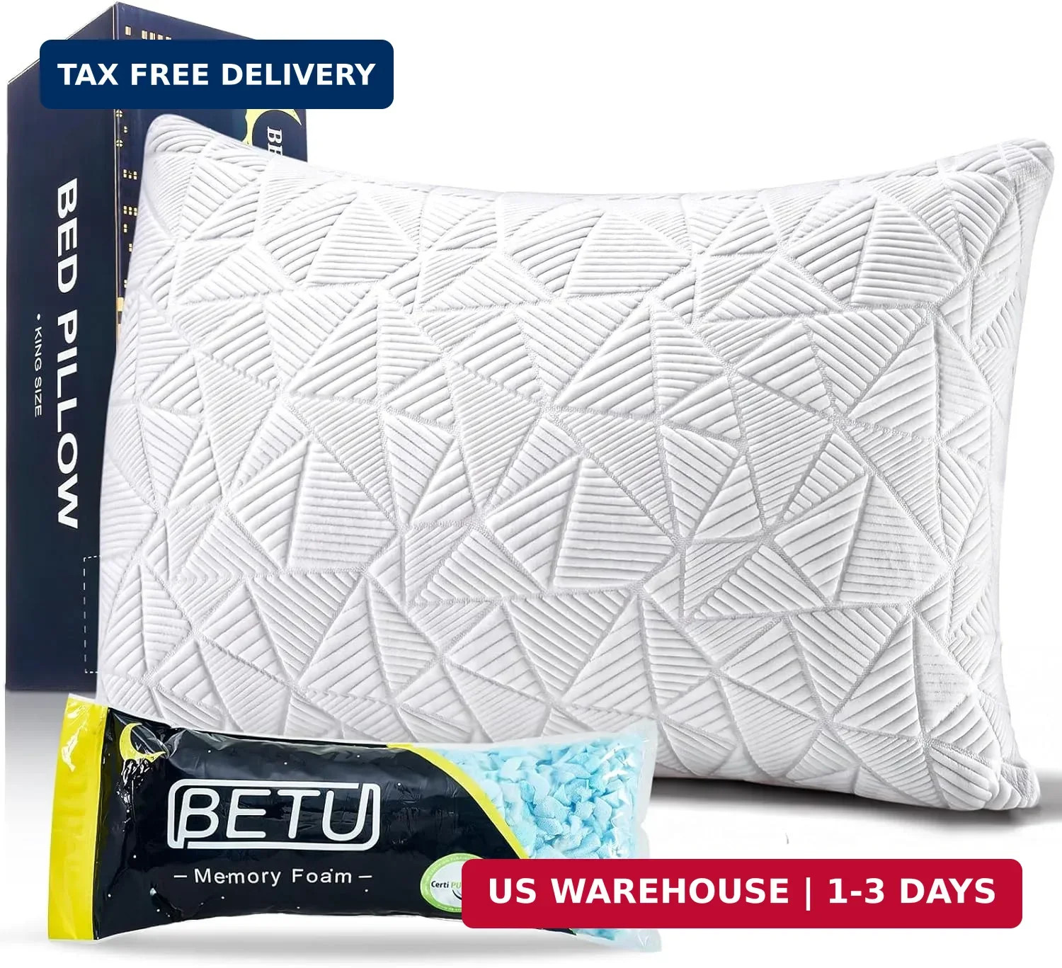 BETU Cooling Pillow Queen Size, Shredded Memory Foam Pillow for Hot Sleepers, Ad