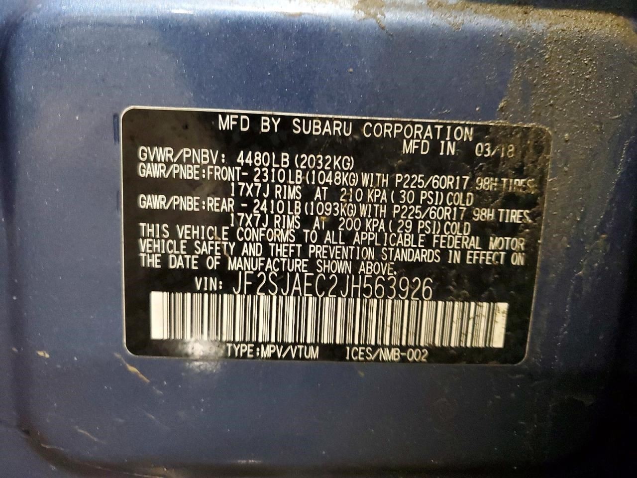 FORESTER 2018 Transmission Shift 2128745