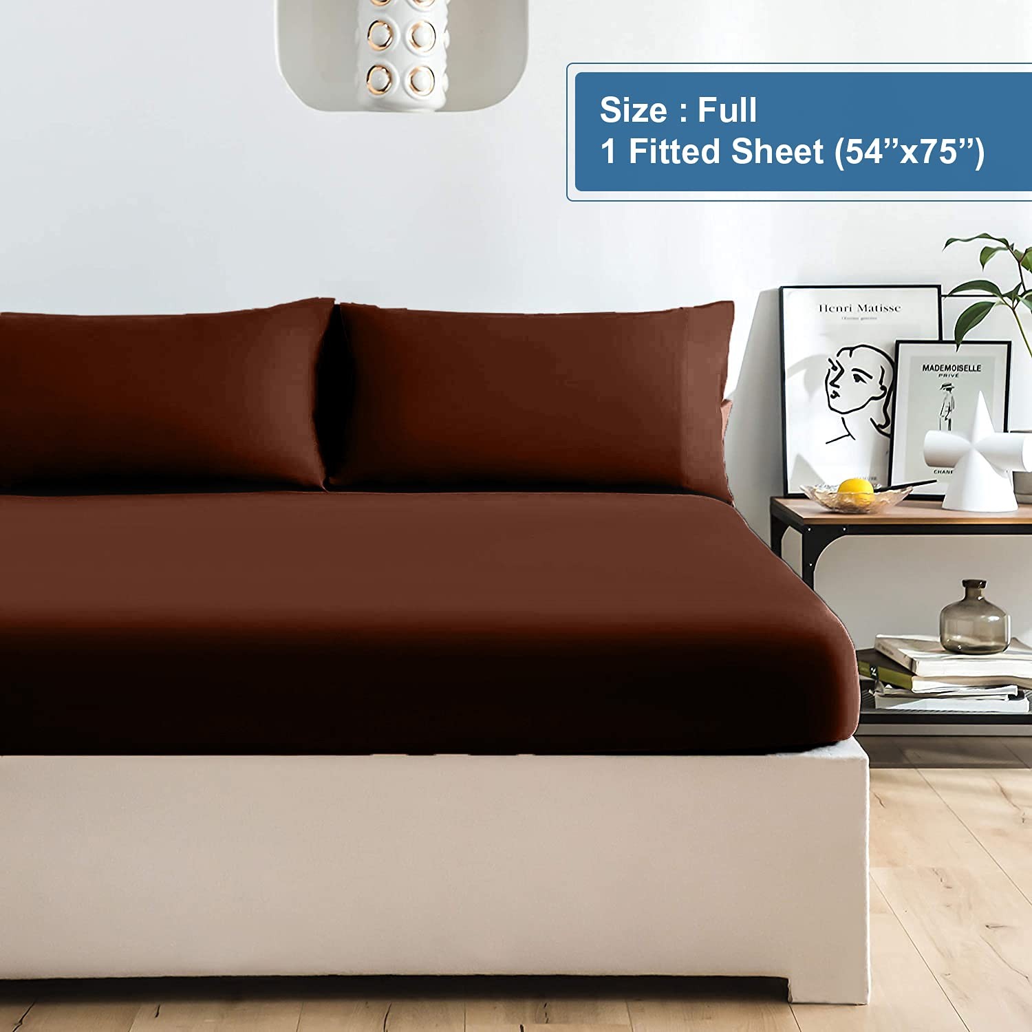 100% Cotton Jersey Fitted Sheet, Full, Brown, 16 Inch Deep Pockets, Ultra Sof...