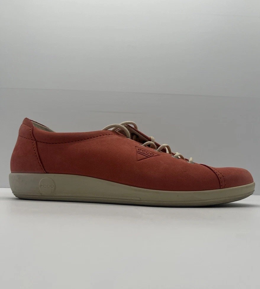 Ecco Womens Shoes 2.0 Soft Leather Sneakers Pink EUR 40 Lace Up Logo