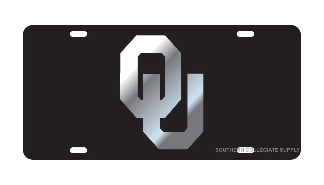 OU UNIVERSITY OF OKLAHOMA Sooners Black Mirrored License Plate / Car Tag