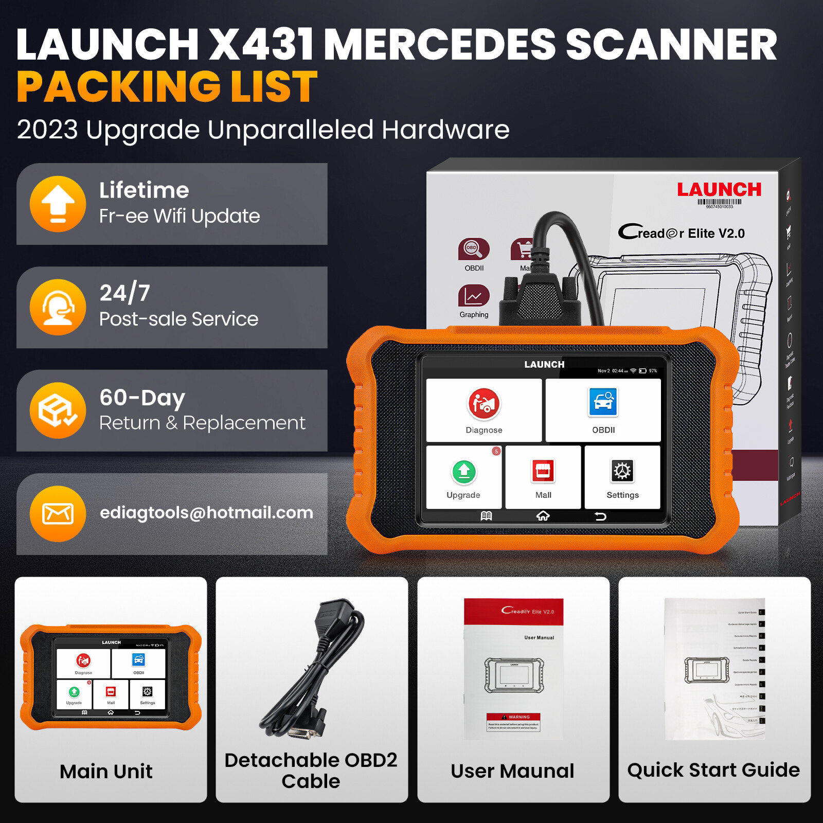LAUNCH Creader Elite V2.0 For Mercedes-Benz Bidirectional OBD2Scanner ECU Coding