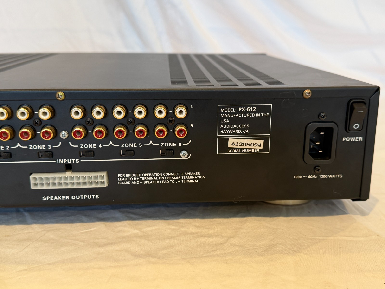 Audio Access PX-612 6 Zone Power Amplifier With Power Cable Tested