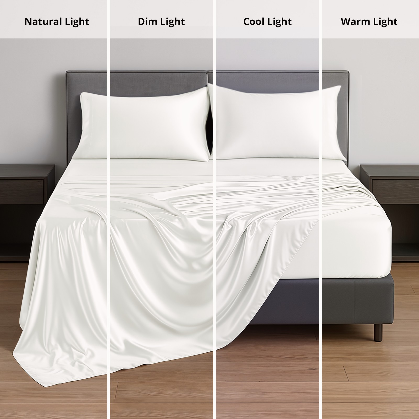 Satin Bed Sheet Set 4 Piece Silky Soft Deep Pocket Cooling Sheets Wrinkle-Free
