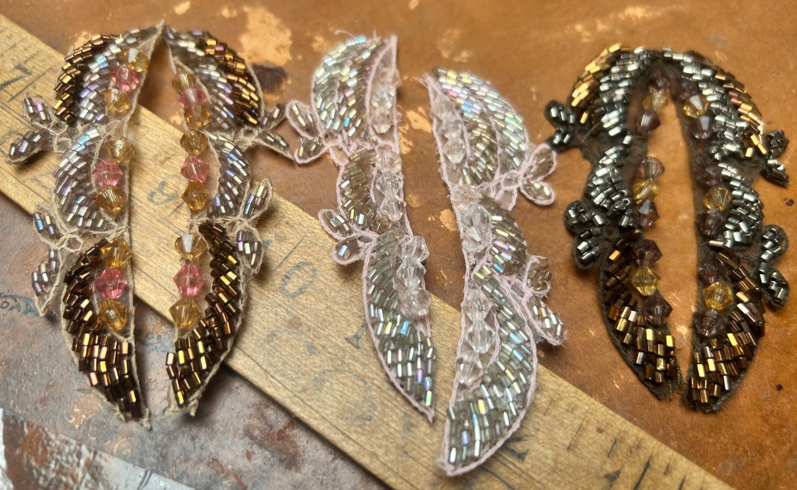 appliques 1x3.75" hand sewn glass beads 2pcs