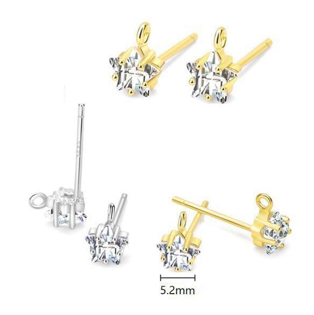 1Pair Sterling Silver Stud Earrings Component, CZ Star Earrings Supply FESV17