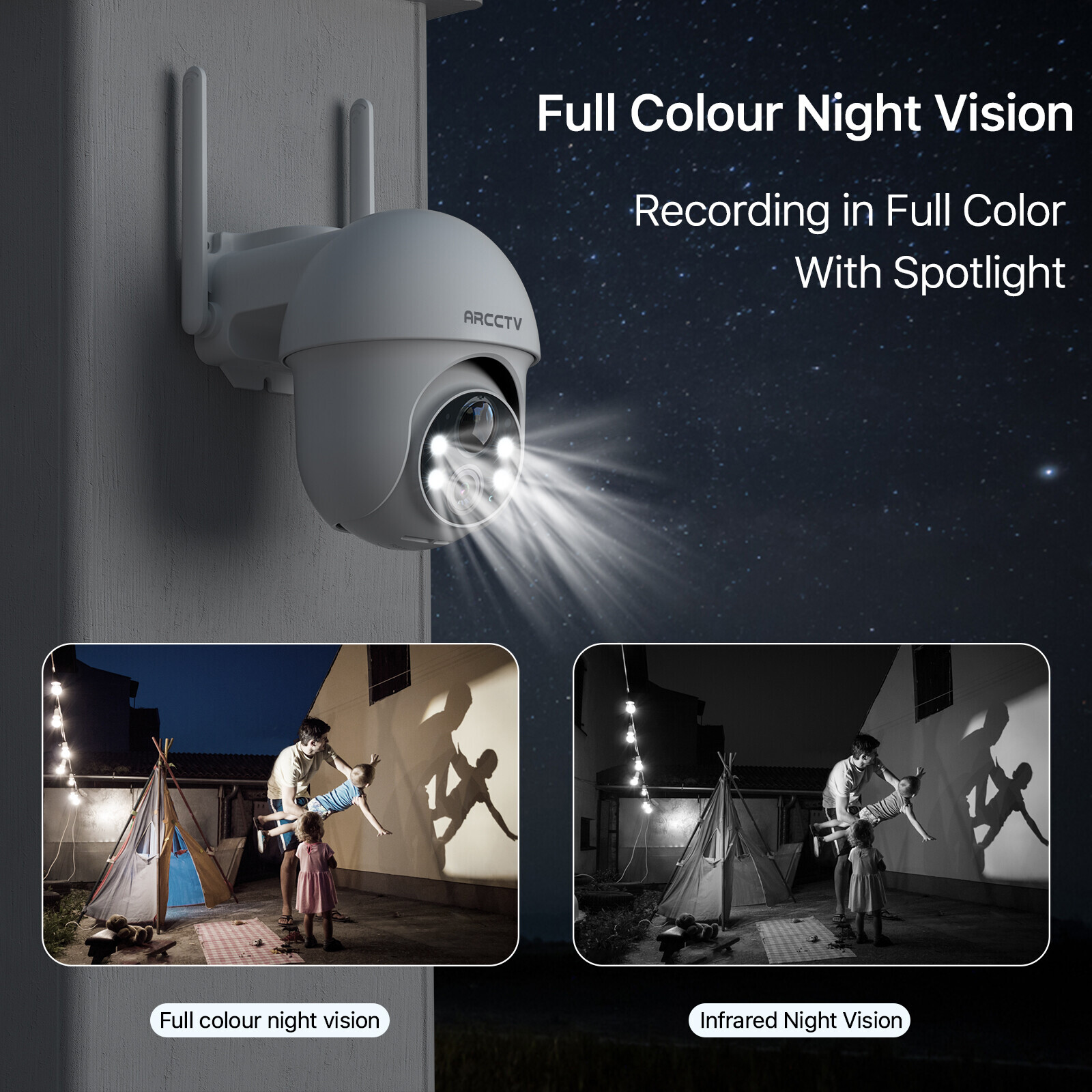 Solar Battery Powered Security Camera WiFi6 Wireless Sys PTZ 3MP Outdoor 2PACK