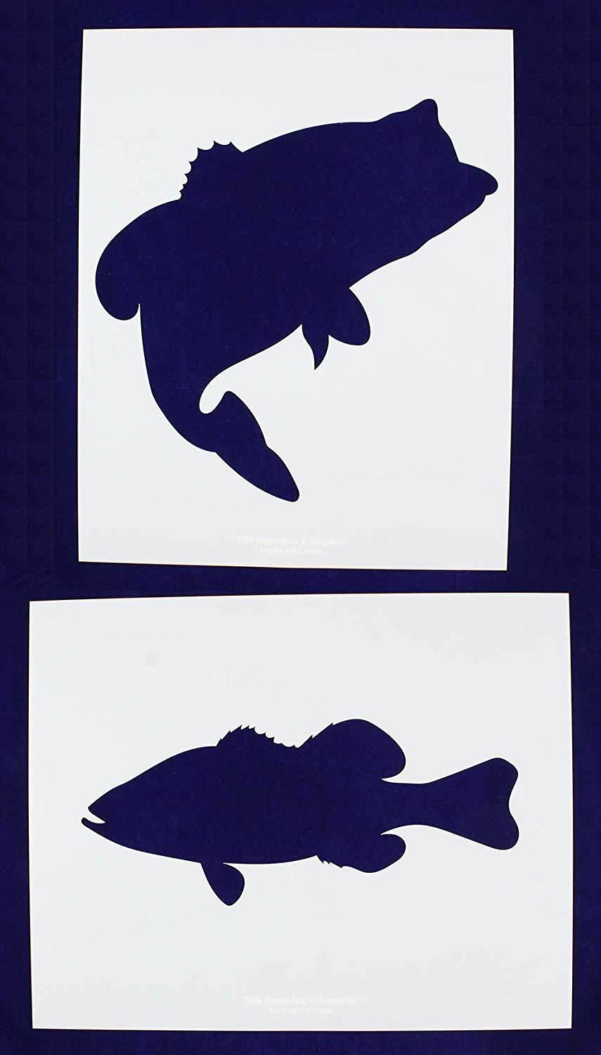 Large Bass (fish) Stencils -2 pc set-Mylar 14mil - Painting /Crafts/ Templates