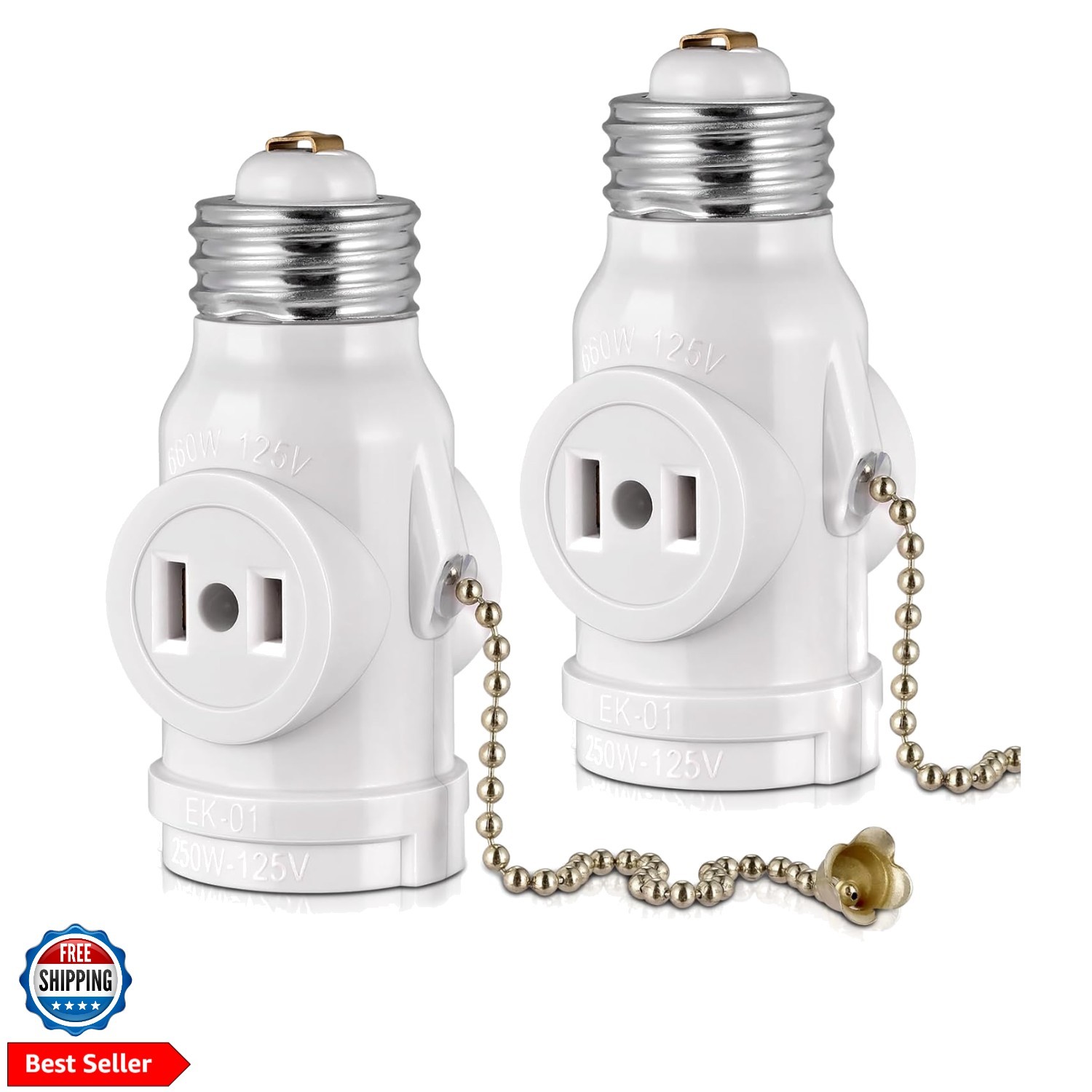 2-Pack E26 Light Socket Adapter - Converts Medium Screw Socket to Two Outlets...