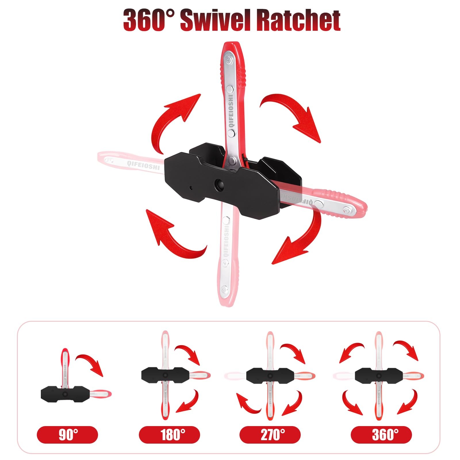 Brake Caliper Compression Tool – 360° Ratchet Piston Press, 1 count, Red