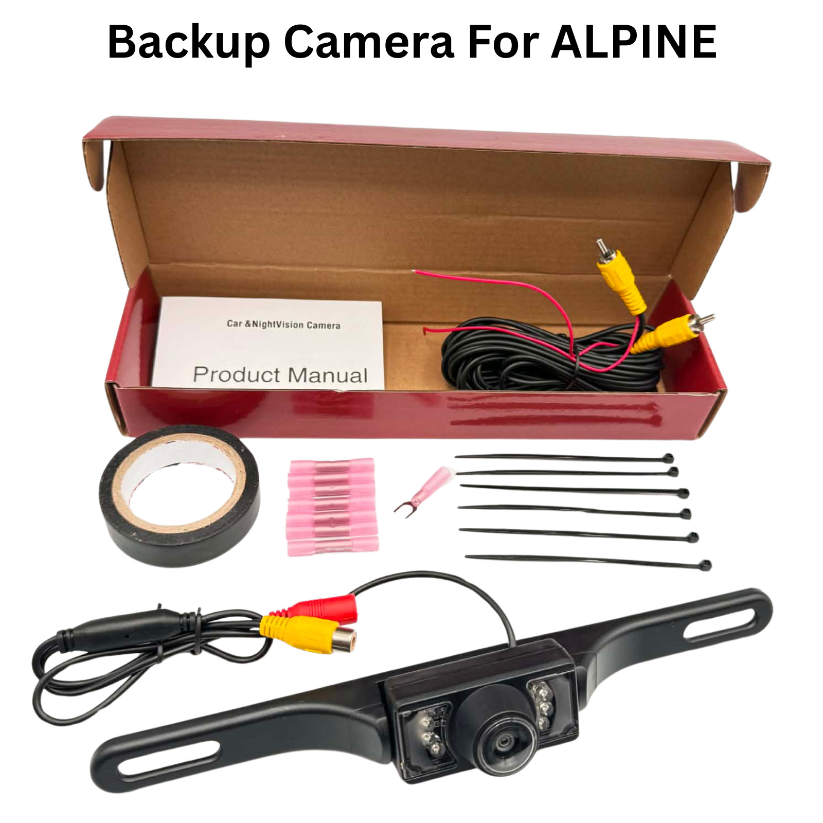 Rearview Backup Plate Camera for  ALPINE IVA-D200 IVAD200 Install Kit