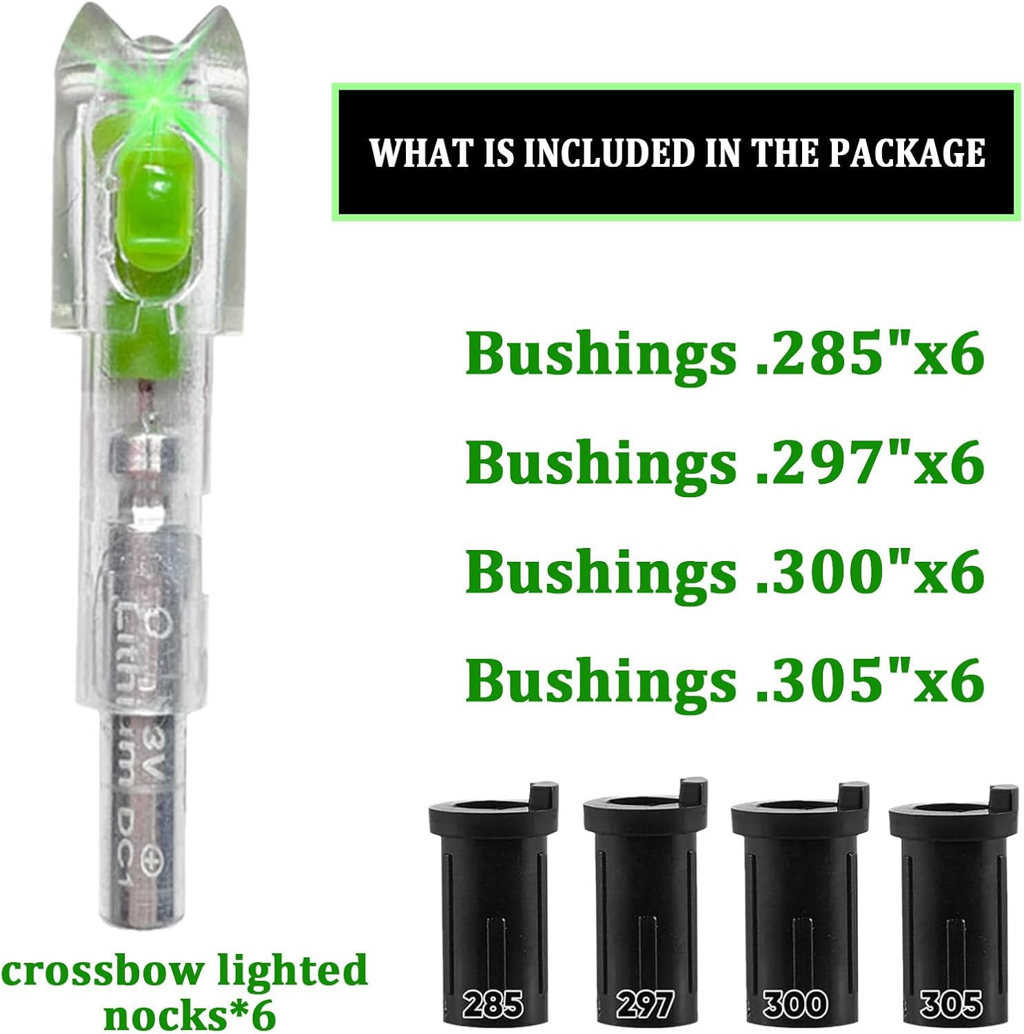6-Pcs Crossbow Bolts Lighted Nocks Lights Up Automatically with Bushings for (.2