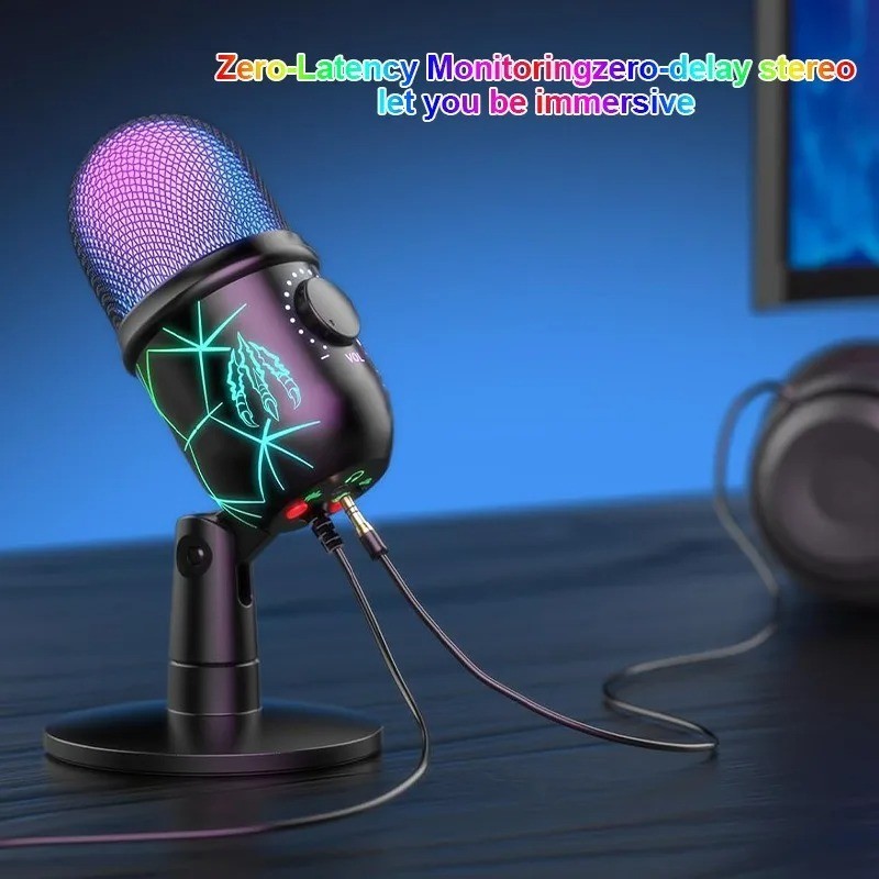 USB Condenser Microphone V5 Noise Cancelling Streaming Gaming Mic Stand