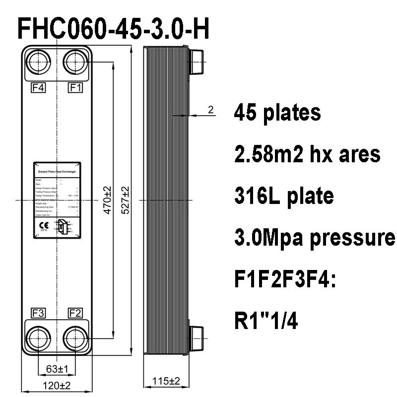 316 Stainless Steel 45 Plates 2.58M2 Heat Transfer Areas Brazed Plate Heat Excha