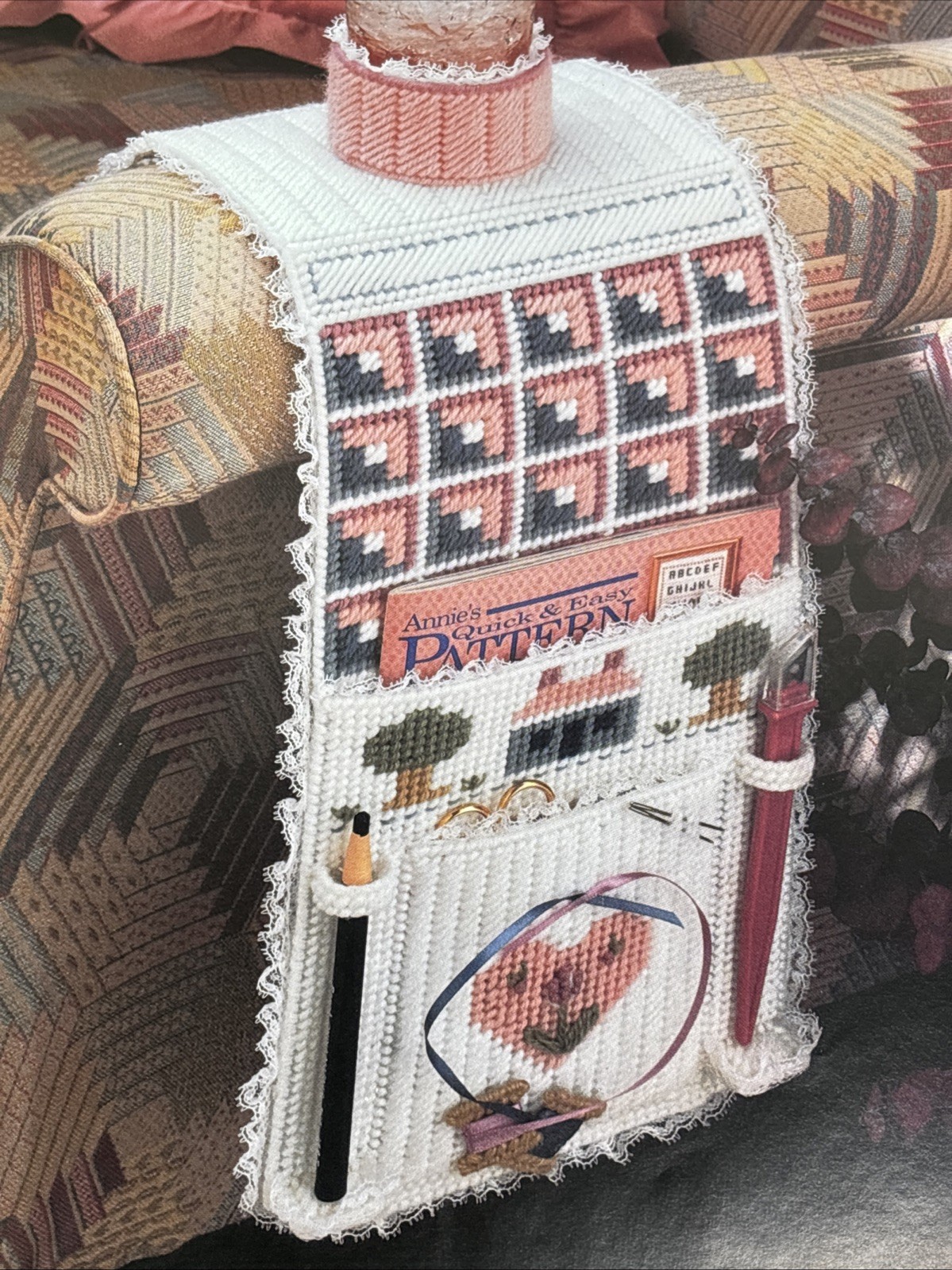 Needlework Nook Armrest Caddy Annie's Attic Plastic Canvas Pattern Page