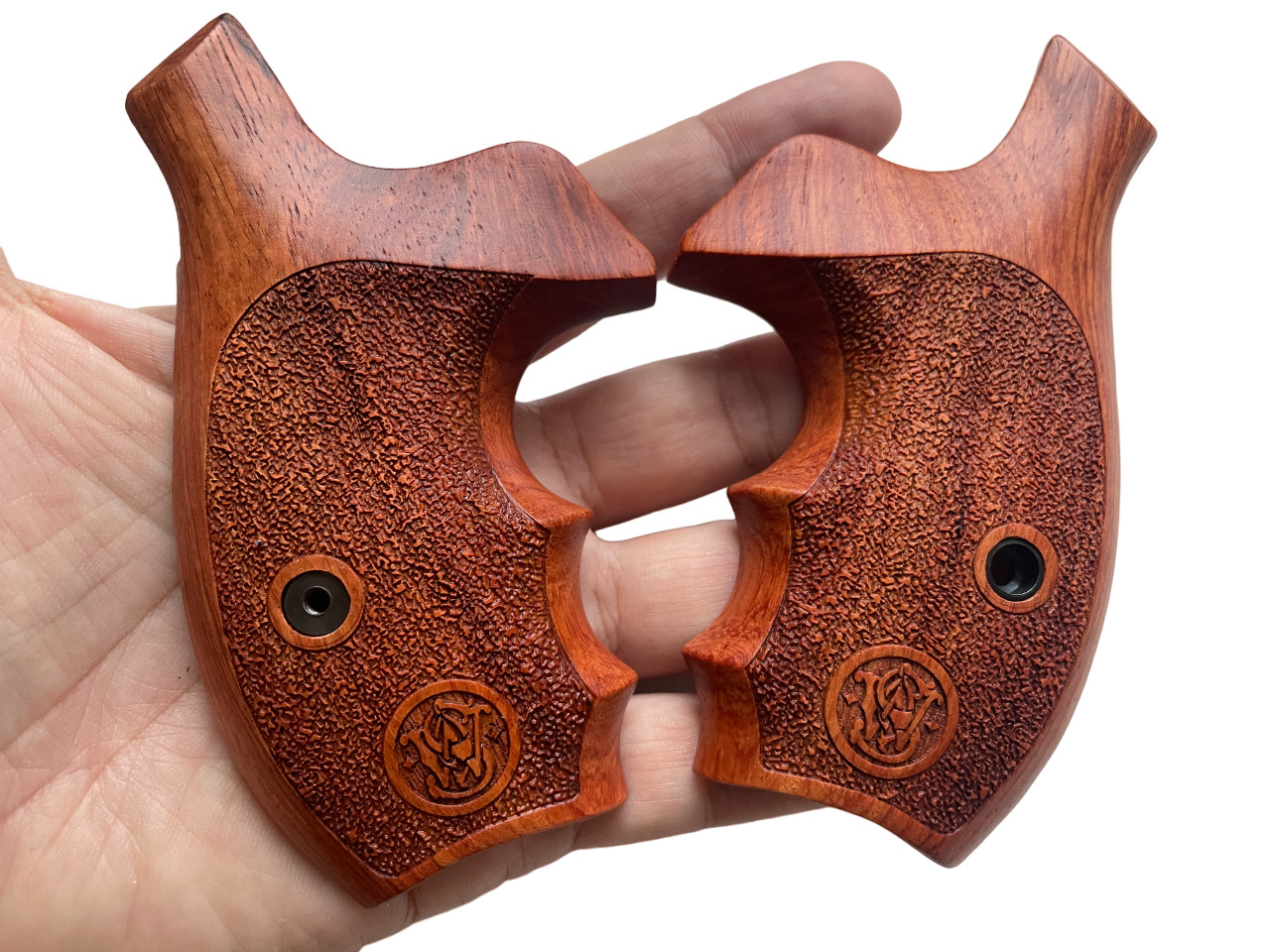 New! Padauk Wood Bantam Grips For S&W N frame Round Butt Rough Texture Open Back