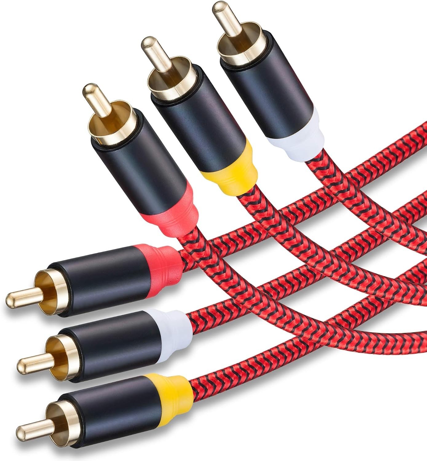 3 Ft 3 RCA Male to 3 RCA Male Audio Video Cable 24K Gold Red White Cord