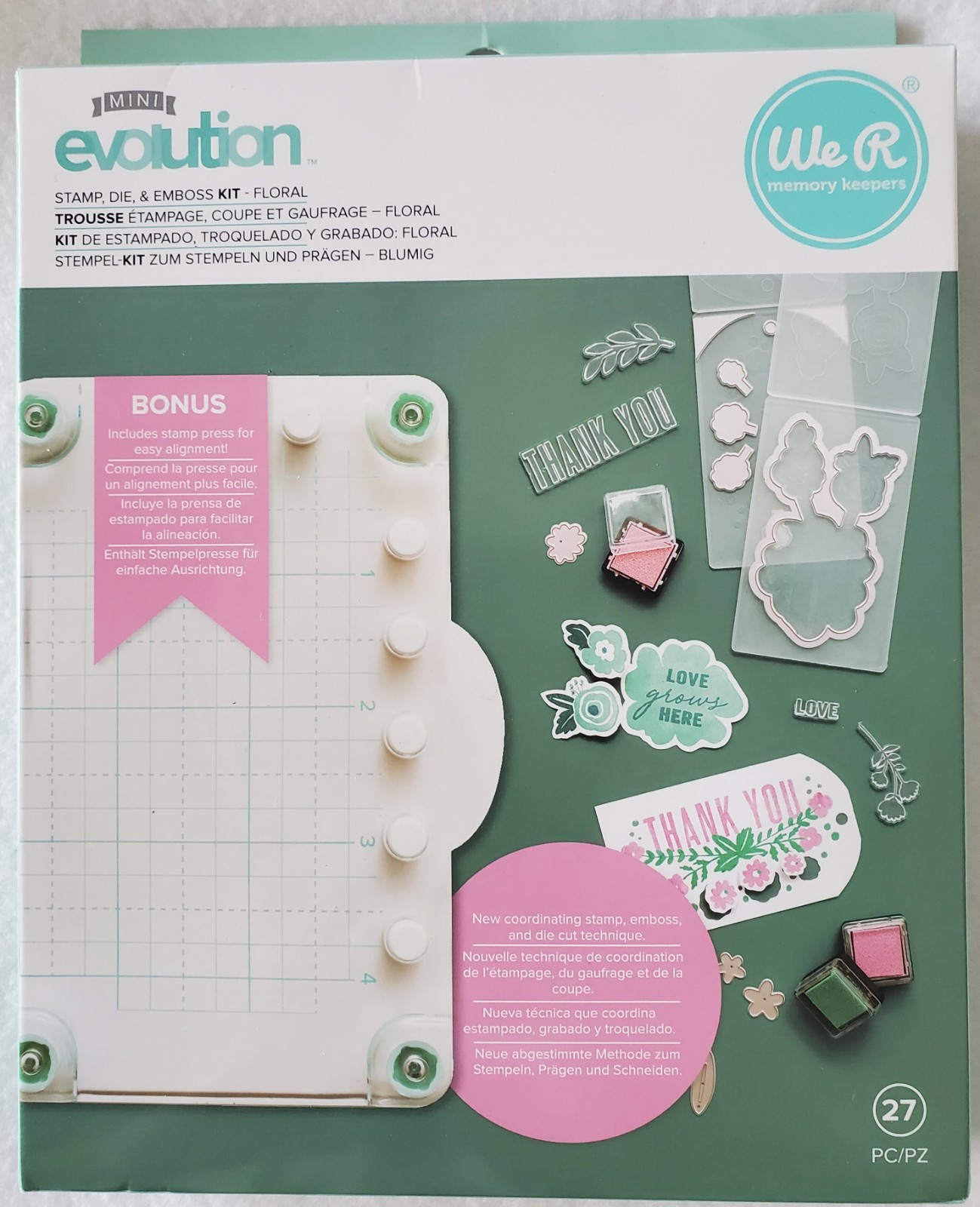 We R Memory Keeper Mini Evolution Mini Stamp Die Emboss Kit-Floral New In Box S1