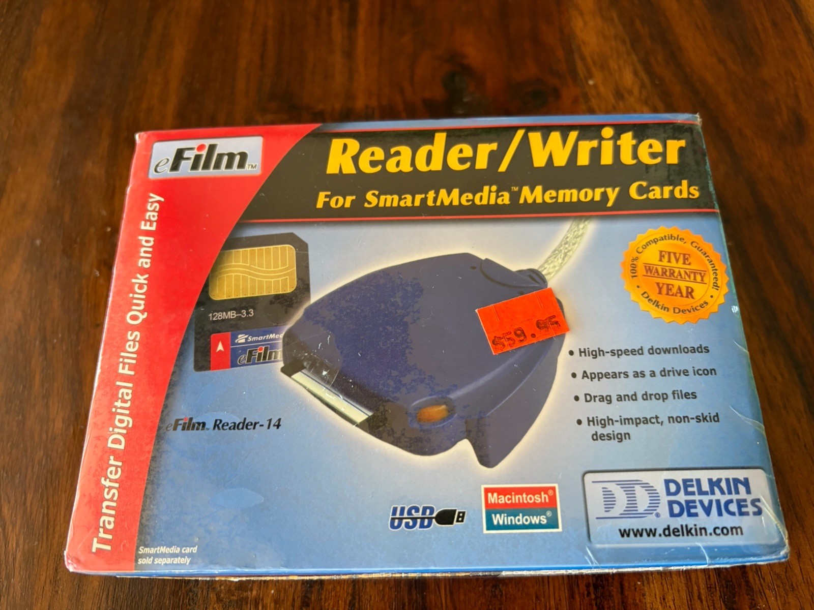 eFilm SmartMedia Card Reader USB Delkin NOS Mac / Windows