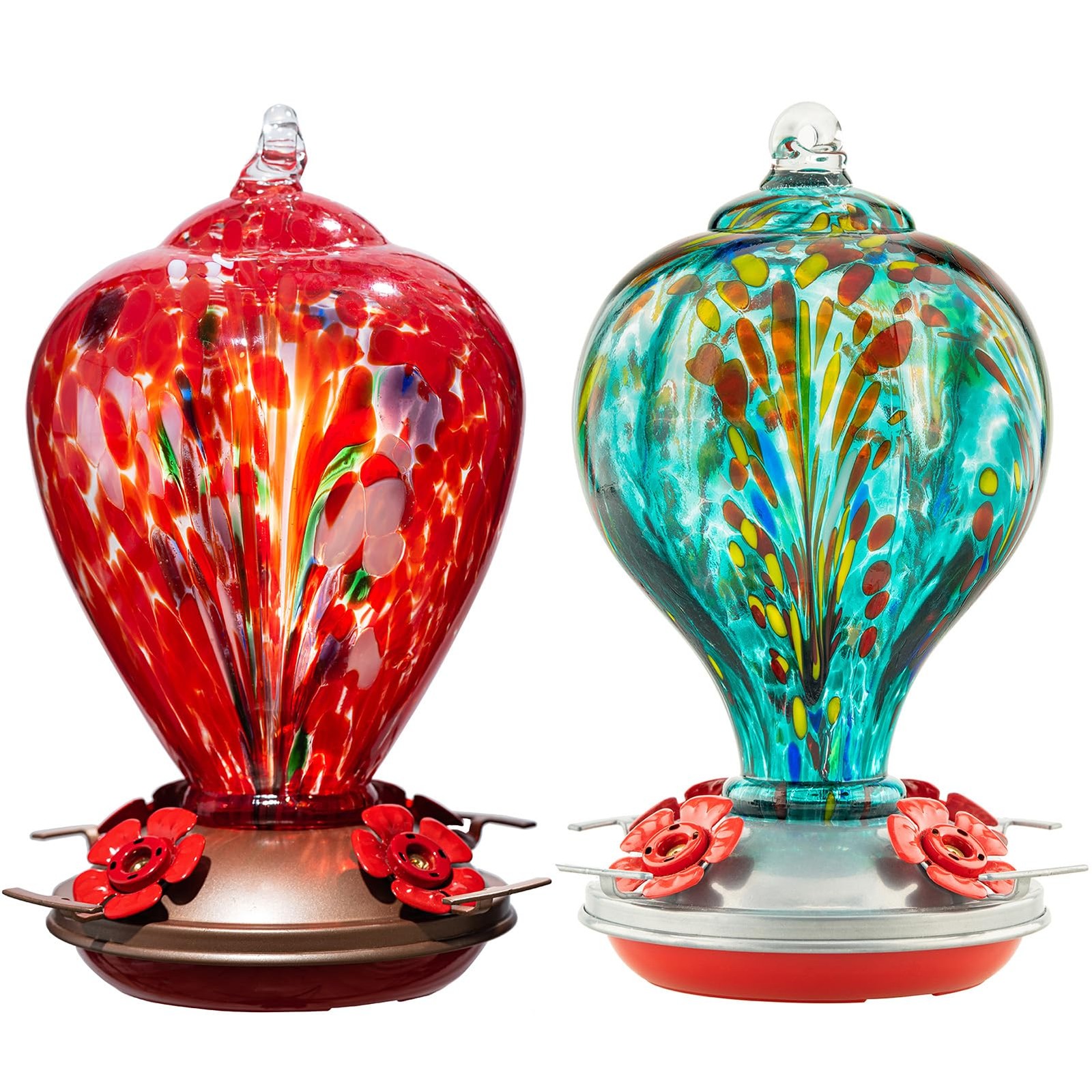 LaElvish Garden 2 Packs Hummingbird Feeder for Outdoors Hanging, Red & Teal