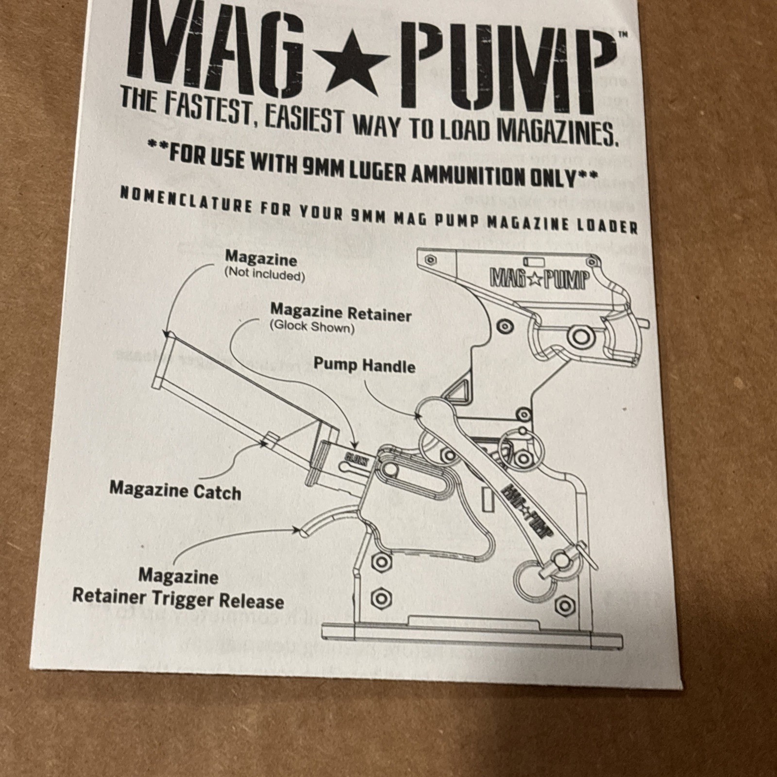 Magpump 9mm Magazine Loader Loads Most Double Stack Pistol Magazines MP-9MM