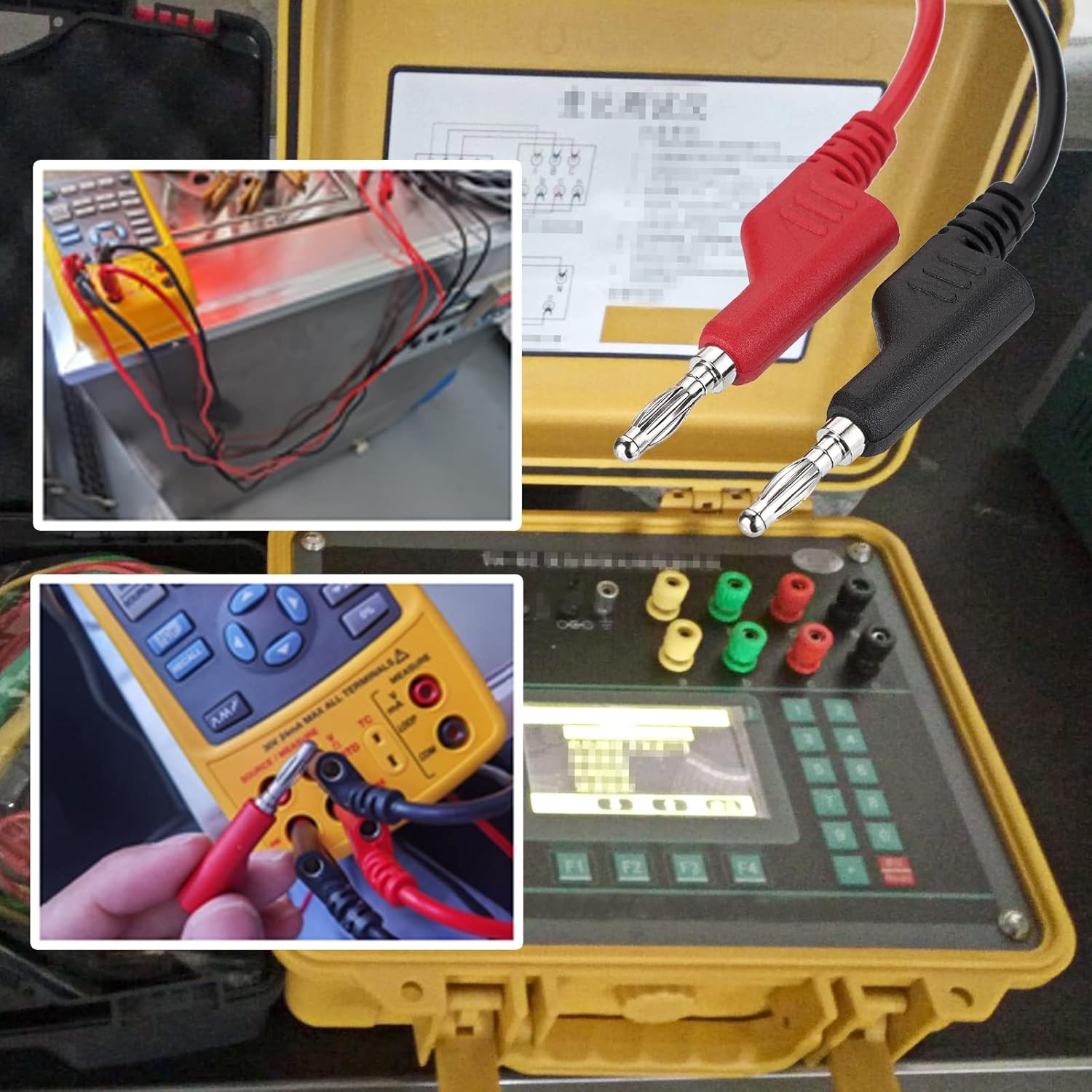 Stackable banana plug test cables for multimeters.