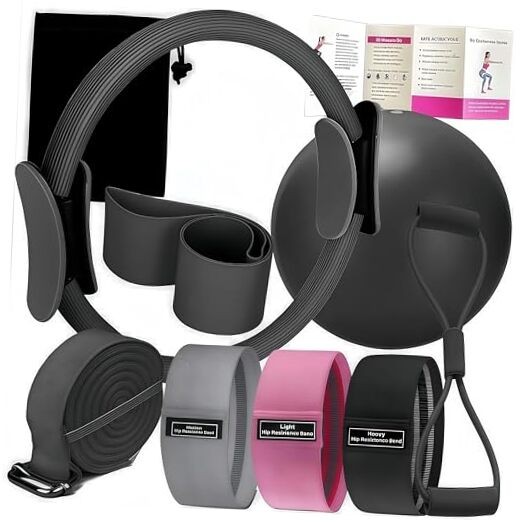 Pilates Set – Home Pilates Equipment for Women Kit with Magic Circle Black
