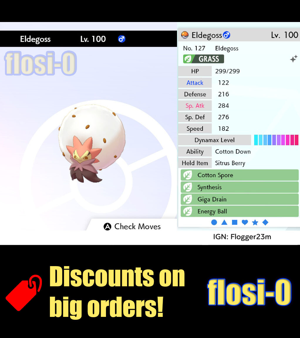 6IV Ultra Shiny Eldegoss or Gossifleur Pokemon Sword and Shield (Square Shiny)
