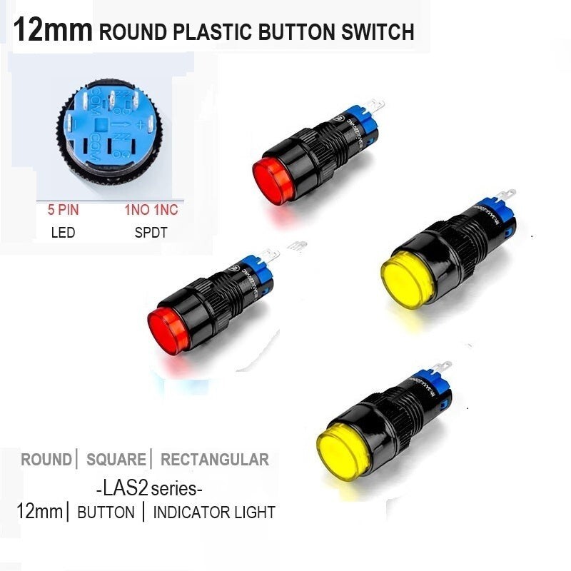 12mm SPDT LED Illuminated ON/OFF Round Plastic Push Button Switch