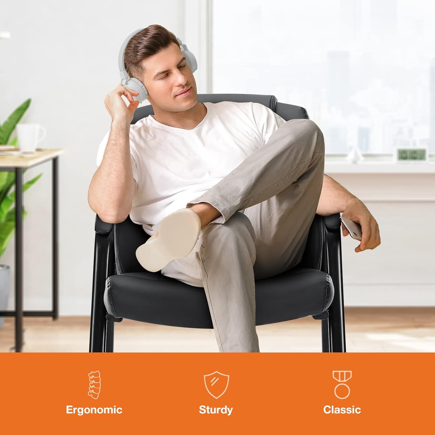 2PCS Leather Guest Chairs - with Padded Arms, Comfy for Waiting Room/Reception