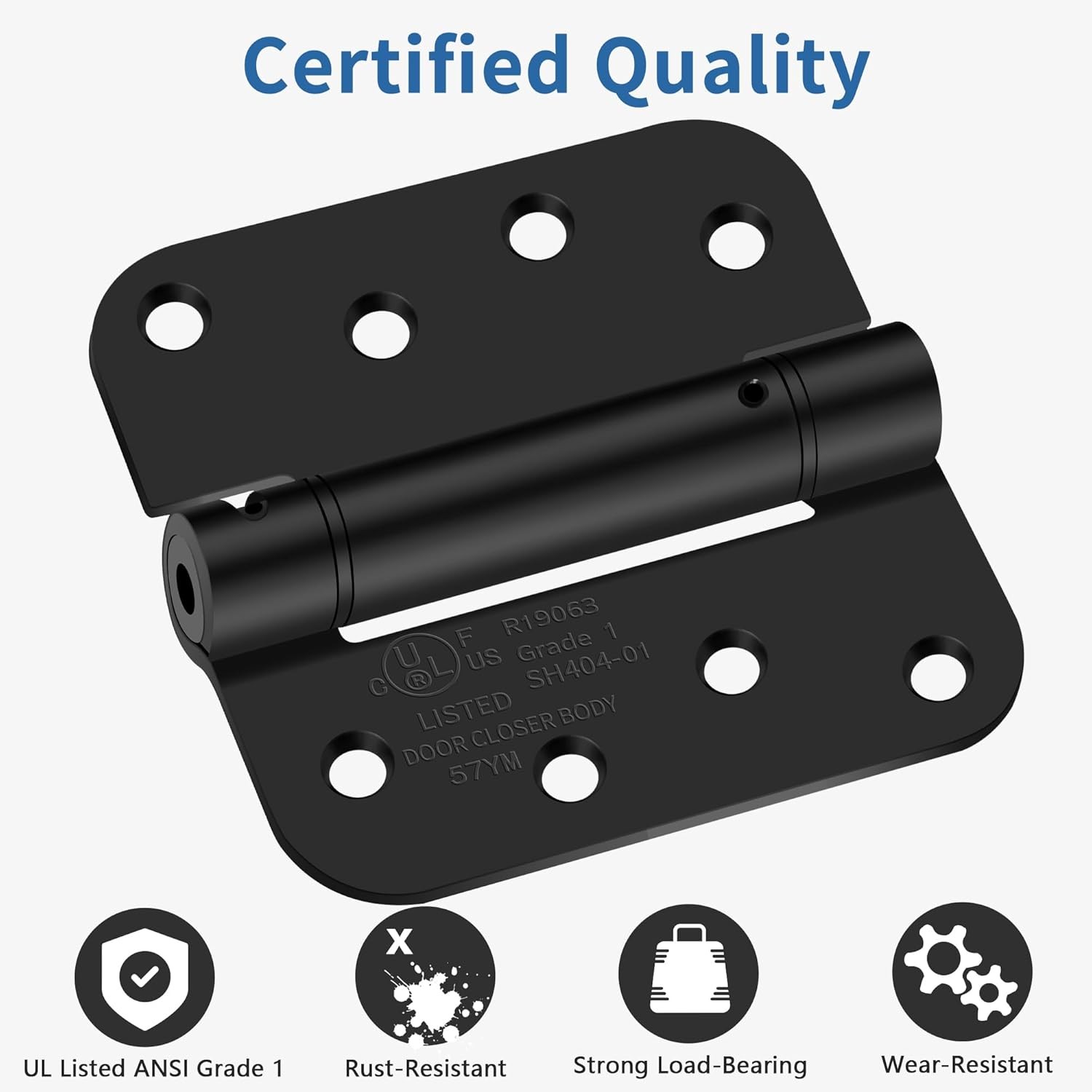 4 Pack 4 Inch Self-Closing Door Hinges with 5/8" Radius Corners (Spring Loaded)