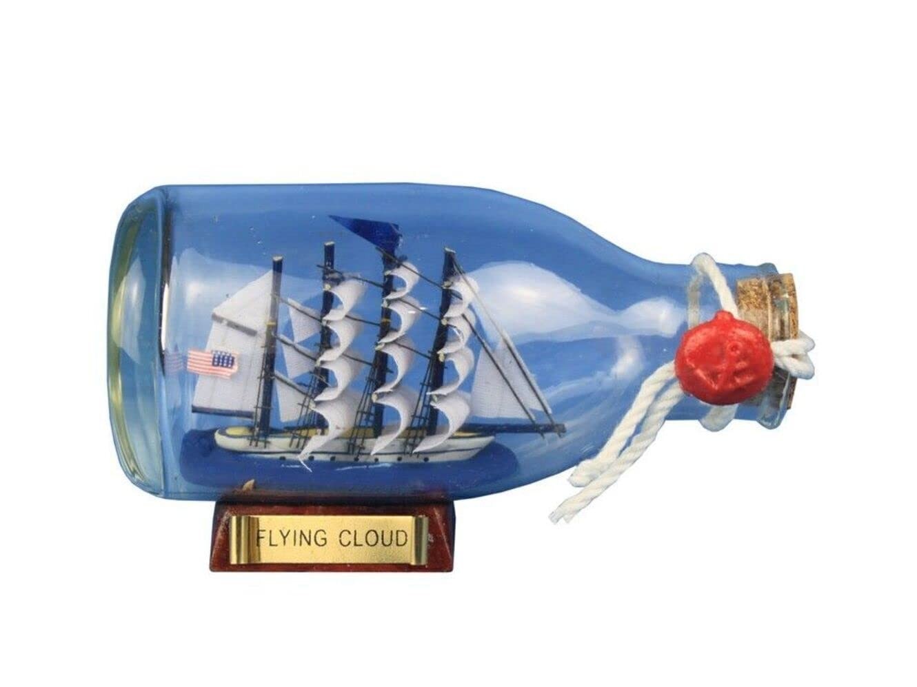 Hampton Nautical Flying Cloud Ship in a Glass Bottle, 5" , Brown