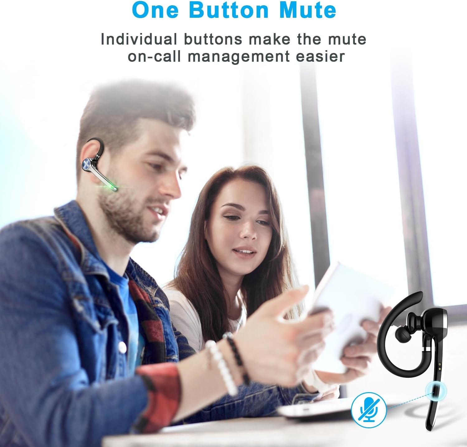 Bluetooth Headset, Wireless Bluetooth Earpiece with 500mAh Charging Case