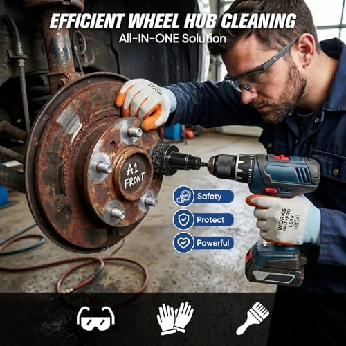 Wheel Hub Cleaning Tool Kit, 17 PCS Wheel Stud Rust Remover Tool with Goggles