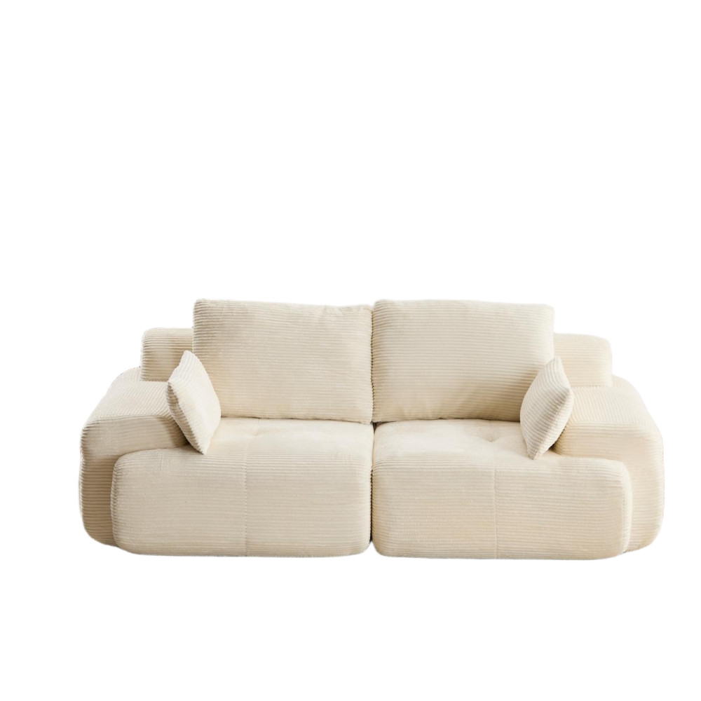 Modern Memory Foam Sofa, 2-Seater Corduroy Sectional w/ Deep Seat, Beige