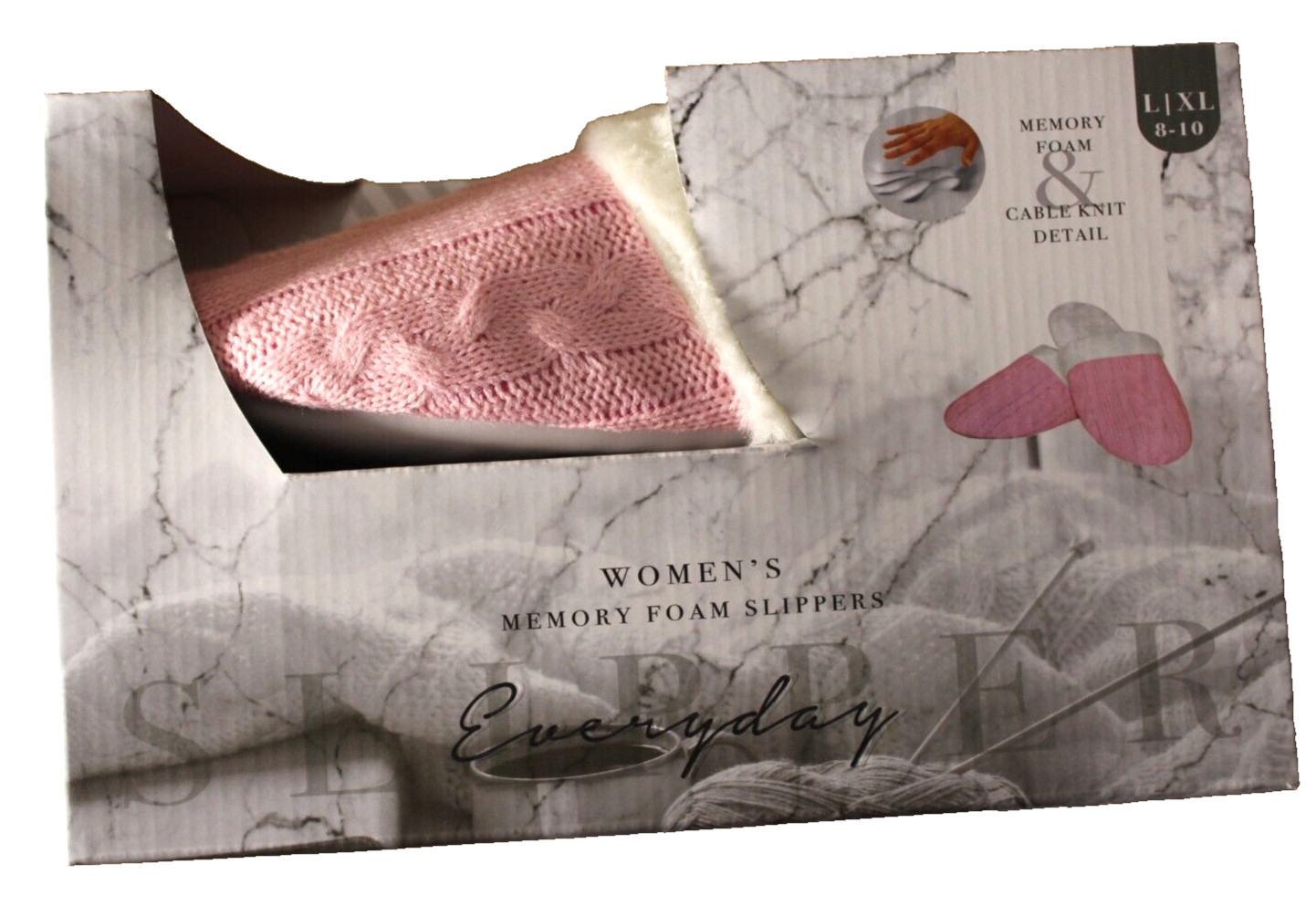 Women's Pink Cable Knit Memory Foam Everyday Indoor Slippers L/XL (8-10)