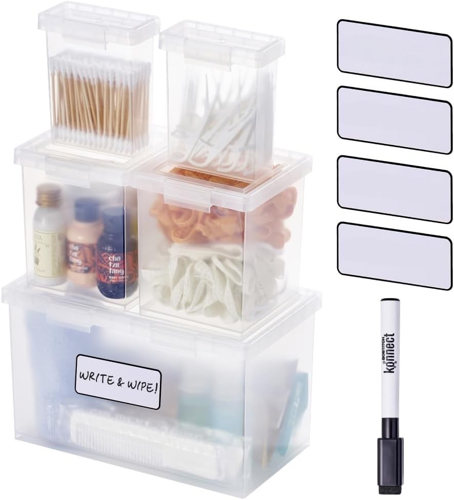 Konnect Storage Containers W/ Lids Organizer Clear Plastic Box Stackable Nesting