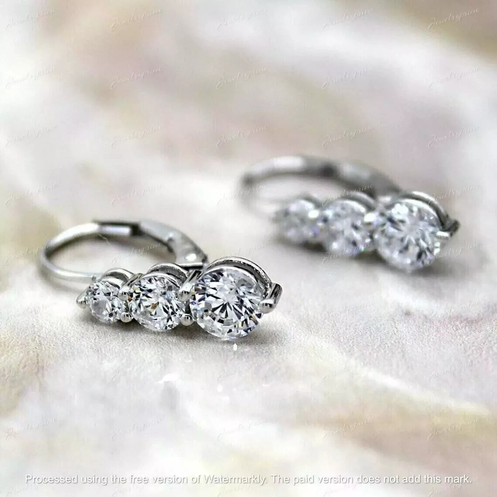 Silver 14k White Gold Plated 4Ct Round Cut Lab Created Diamond Women's Earrings