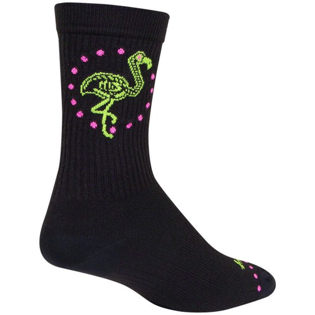 Socks - SockGuy - Leg Up Flamingo  Black L/XL 6" Crew Cycling/Running NEW