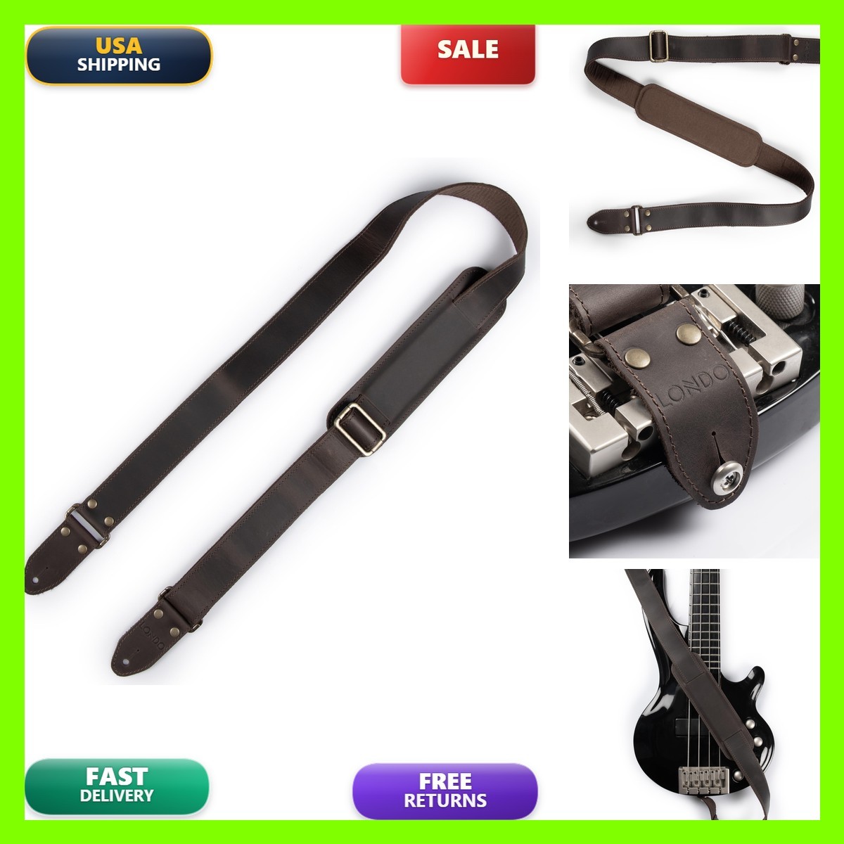 Londo Genuine Leather Guitar Strap Adjustable Up To 57 In Otto703