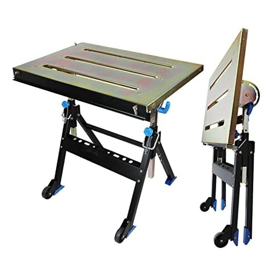 Adjustable Welding with Wheels Portable Steel Stand Workbench 30 in. x Table