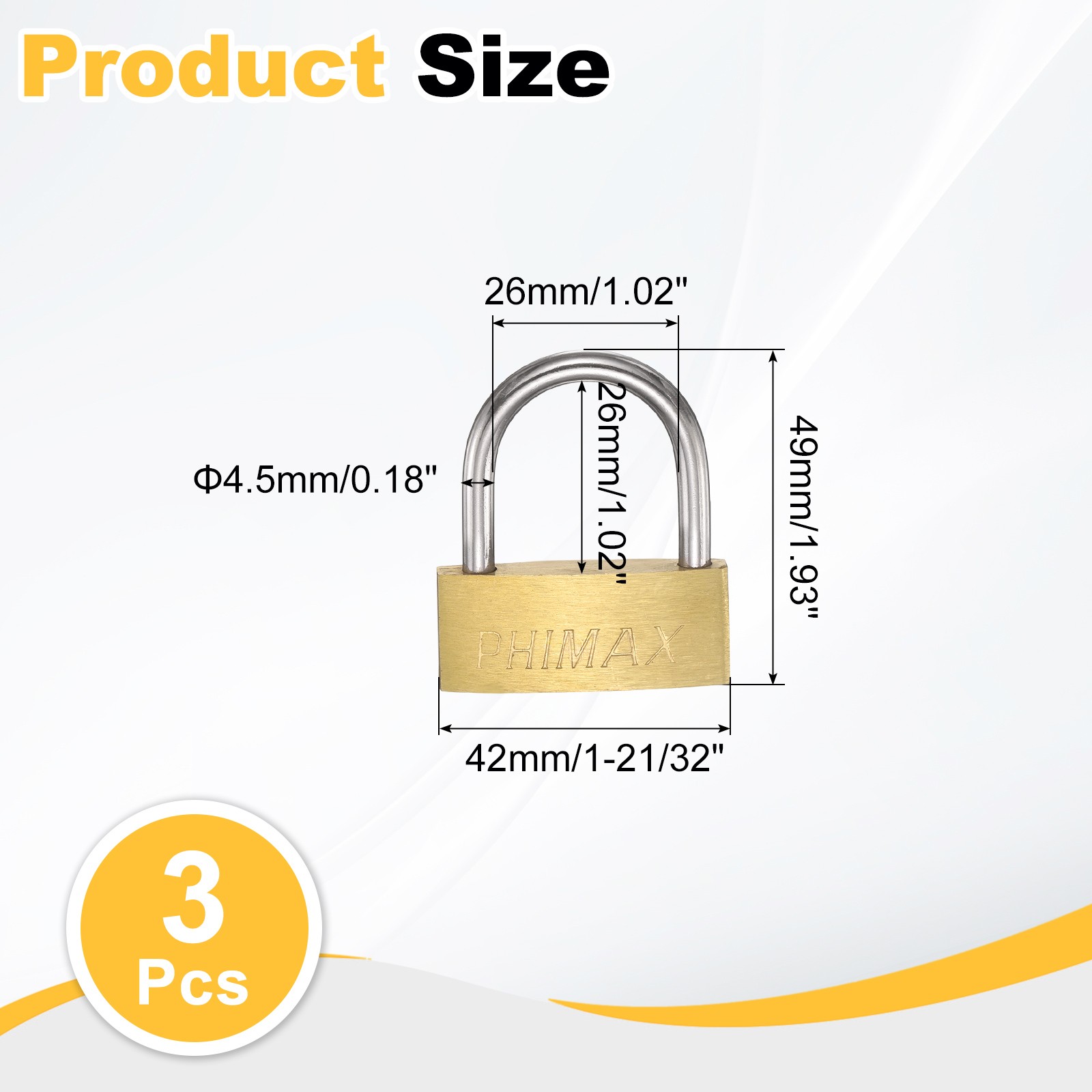 Solid Brass Padlock with Key, (1-21/32"x1", 3 Pcs), Short Shackle Lock