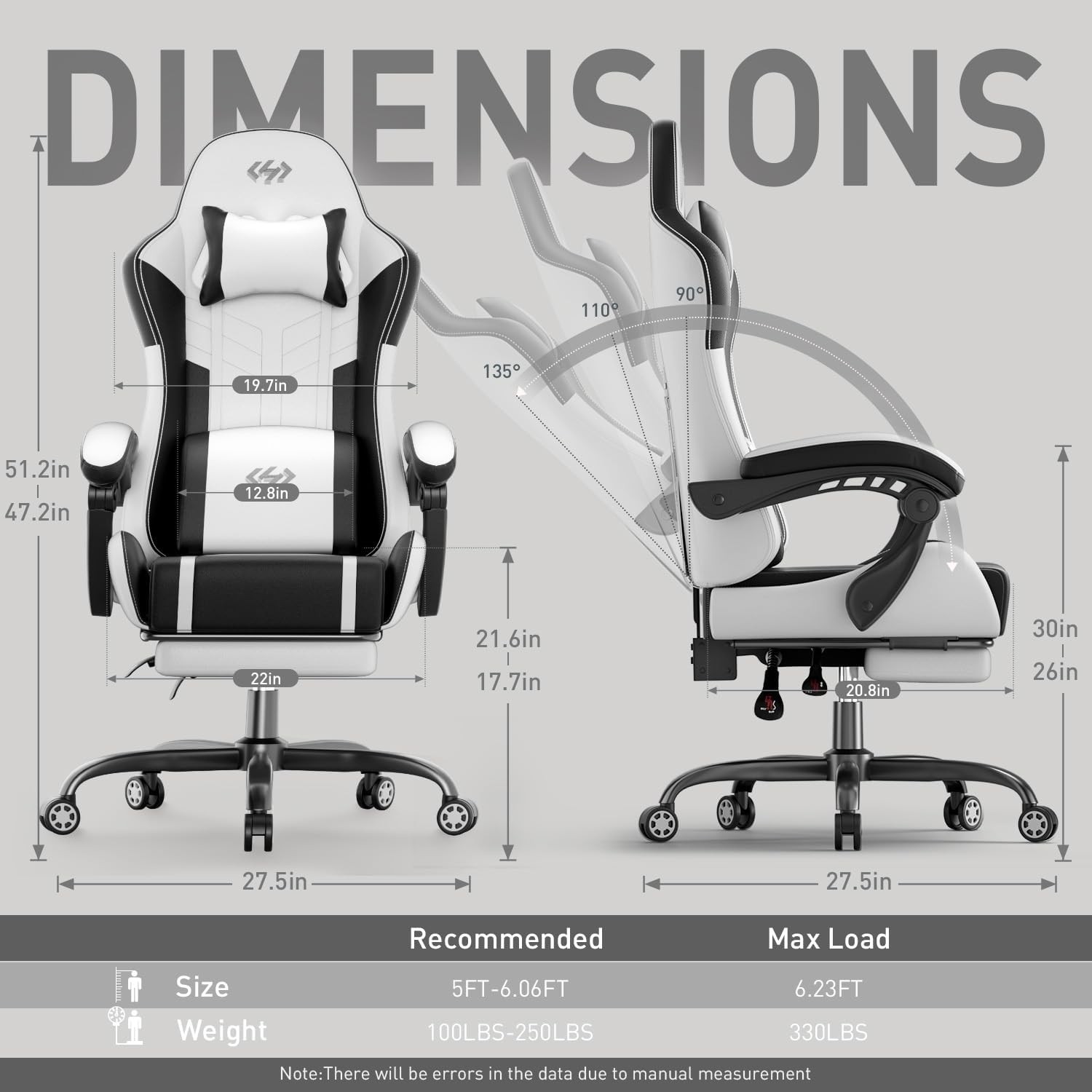 Ergonomic Gaming Chair with Footrest, Computer Chair with Headrest, Office Chair