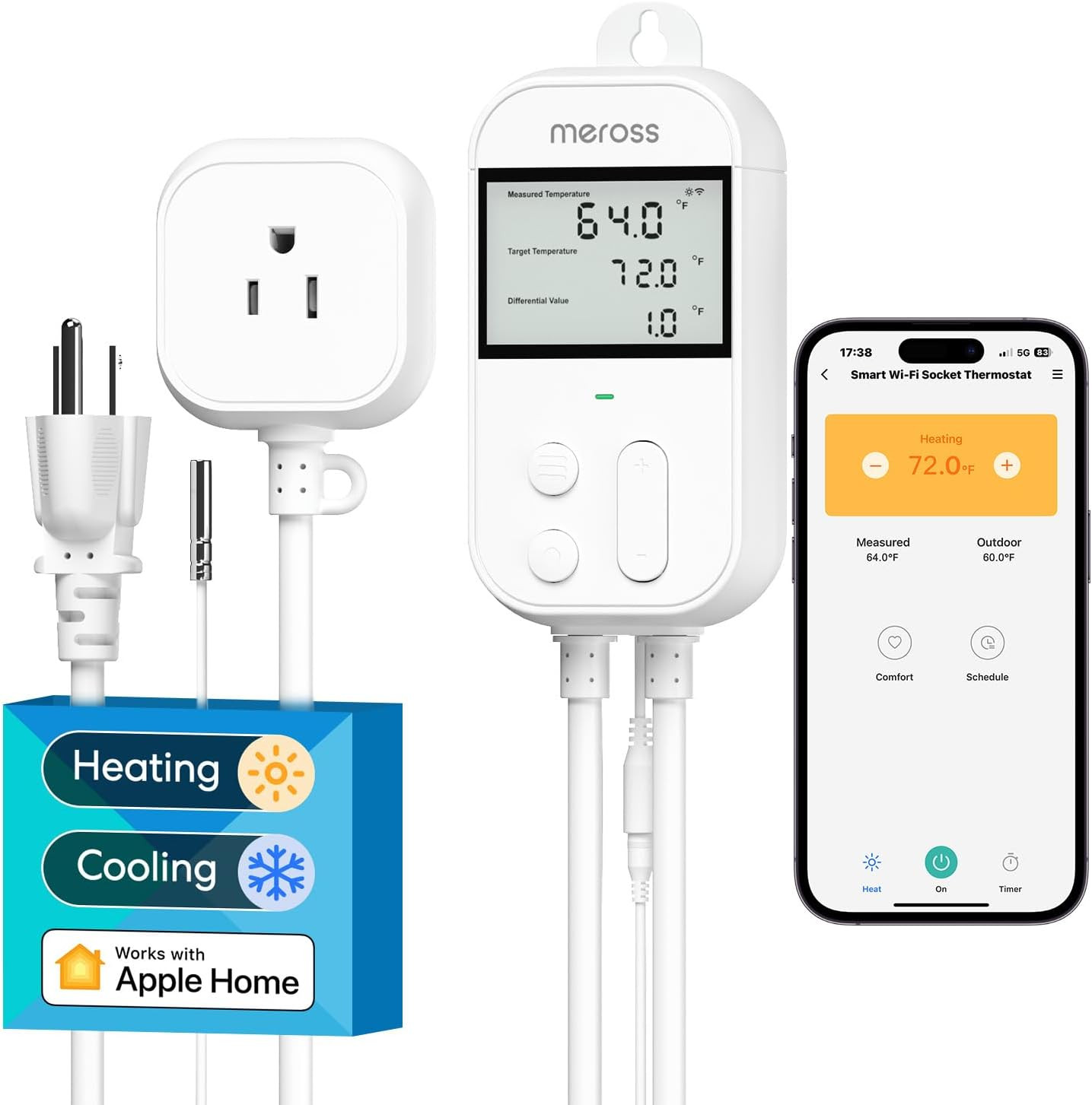 Smart Temperature Controller-Apple Homekit Support, 15A 1800W | Work with Alexa,